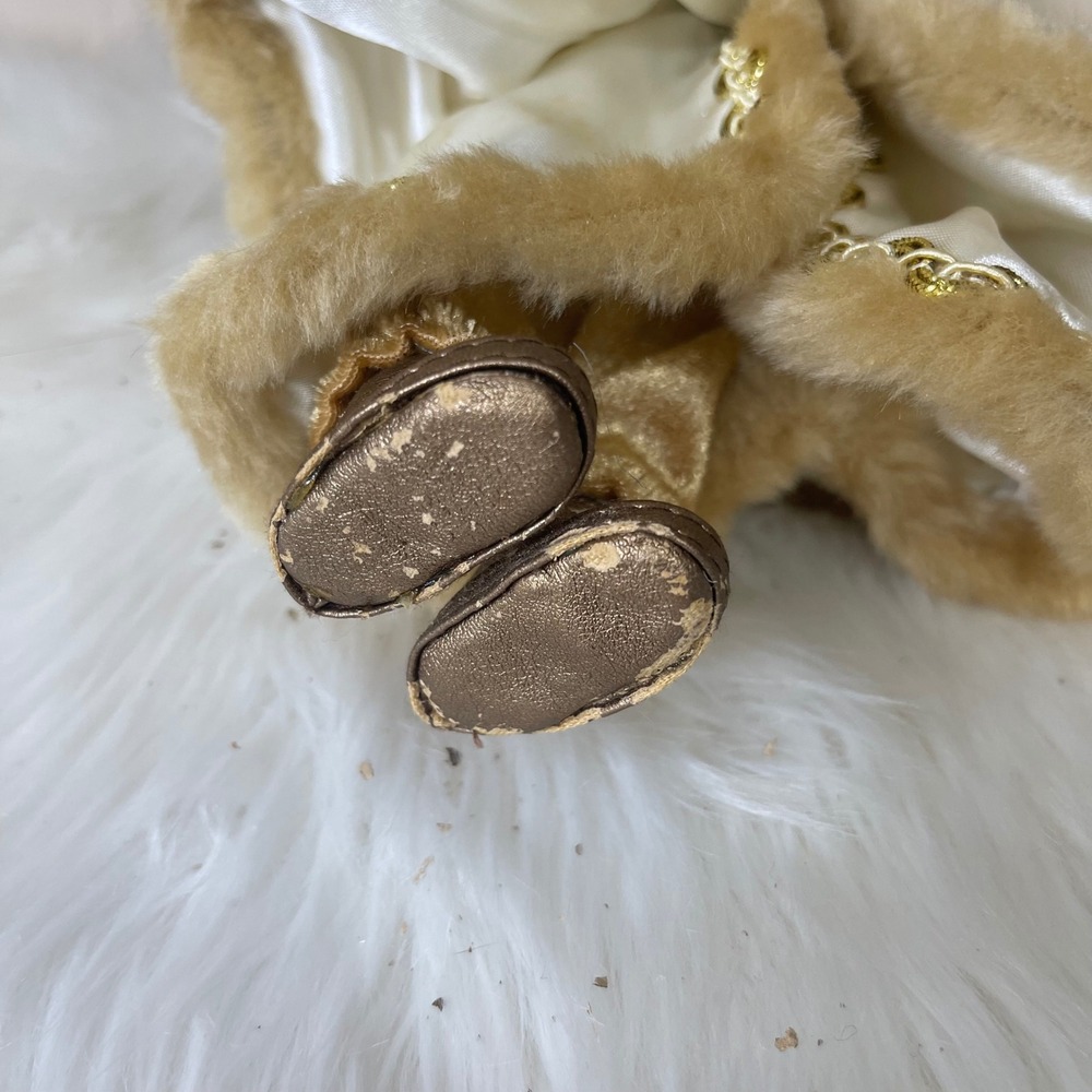 Vintage Dillard's Trimmings 14" Fabric Mache Santa Figurine w/ Box‎ Gold White - Picture 12 of 12